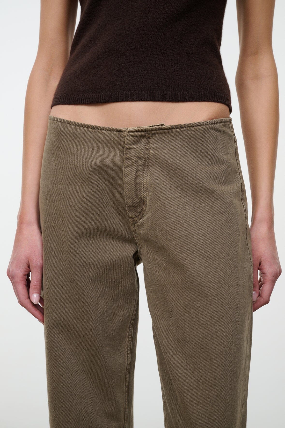 Greige jeans with button-and-zip fly and belt loops