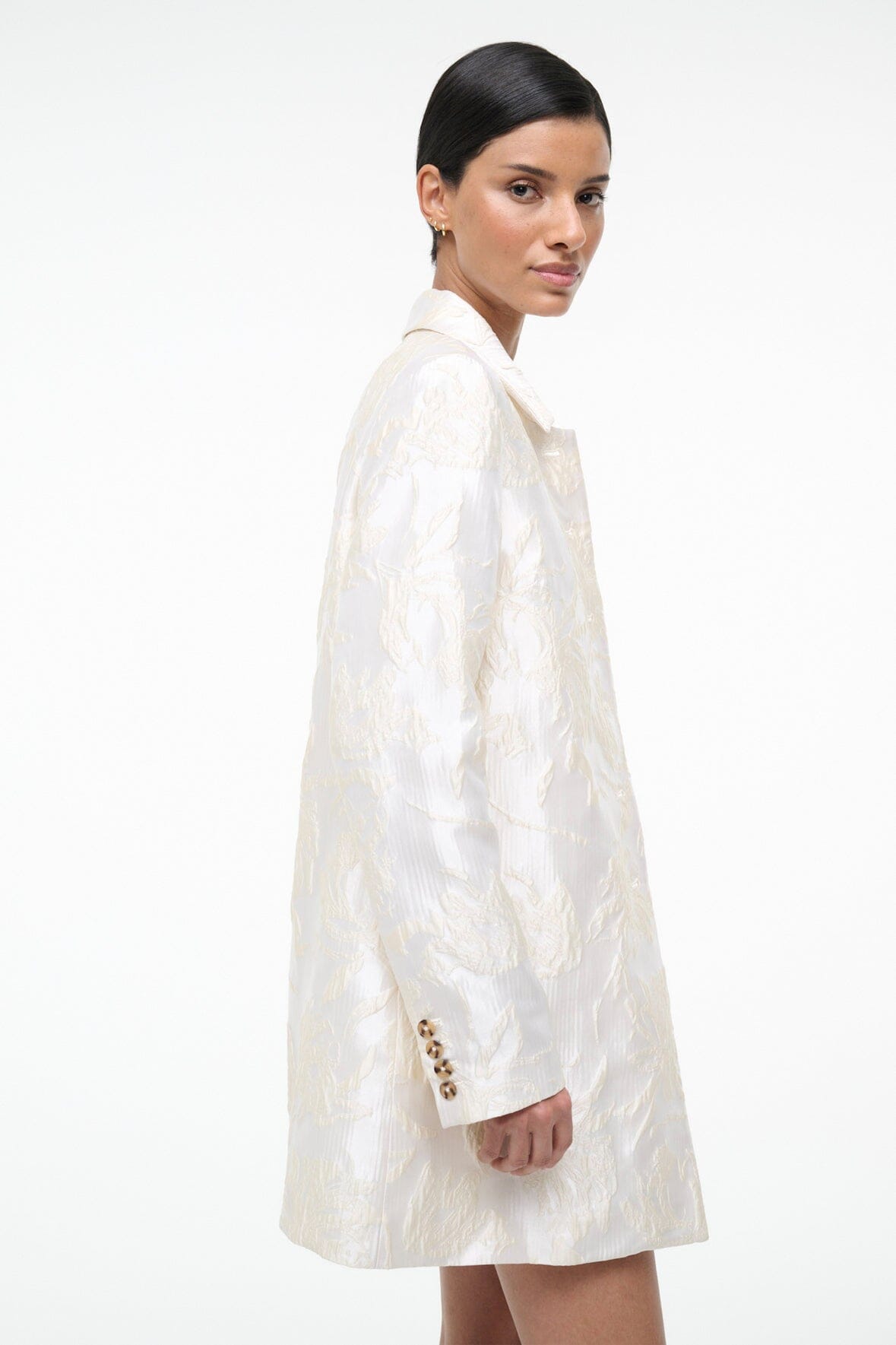 HALTON ivory jacket side view with long sleeves and buttoned front