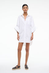 White NICO shirt dress with collar, button placket, and short straight hem