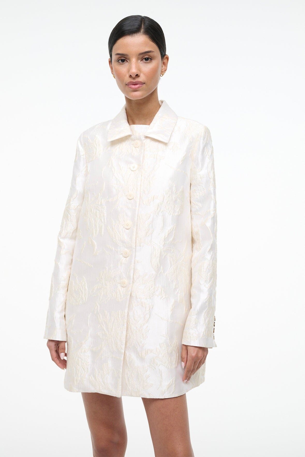 HALTON ivory button-front jacket with pointed collar, long sleeves, straight hem
