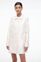 HALTON ivory button-front jacket with pointed collar, long sleeves, straight hem