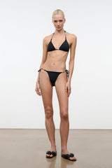 Black side-tie bikini bottom with multicolor tie accents