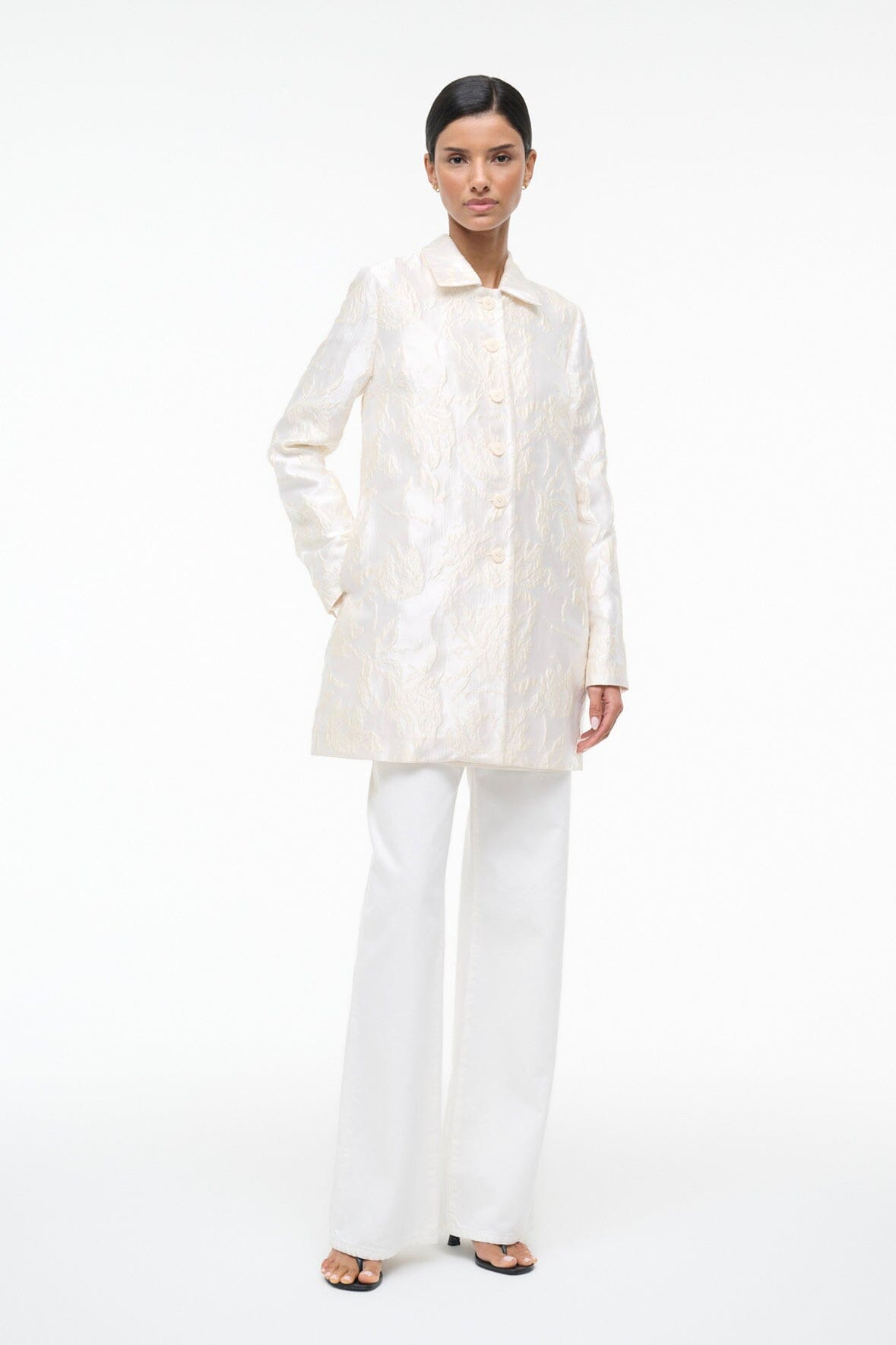 HALTON ivory jacket with pointed collar, button front, voluminous long sleeves
