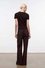 Women's wide-leg pants, dark brown, back view with high-rise waistband and long legs