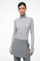 Ash gray cashmere turtleneck sweater, long sleeves, straight hem