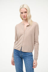 Stone cashmere cardigan with small collar and button front