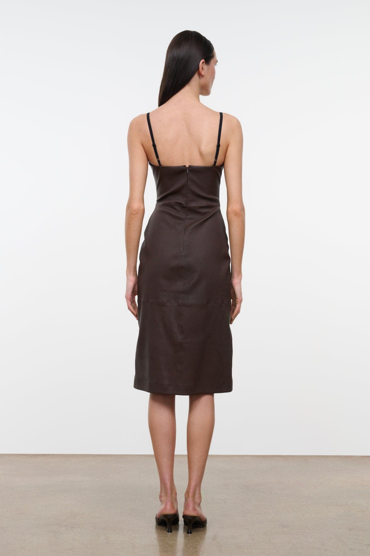 EVANGELINE LEATHER MIDI DRESS | EARTH