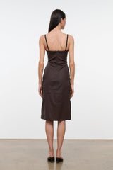 EVANGELINE LEATHER MIDI DRESS | EARTH