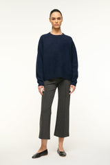 Navy cashmere relaxed crewneck sweater with ribbed hem and cuffs