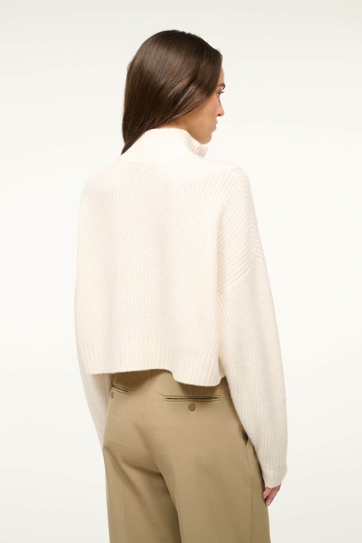 Ivory cashmere cropped sweater, ribbed knit back and crew neckline