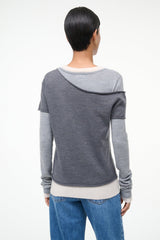 SERA heather grey long-sleeve top, scoop back with off-white rib trim