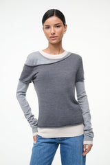 SERA heather grey long-sleeve top with off-white ribbed hem and cuffs