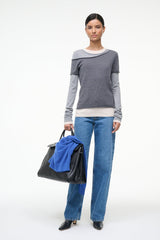 SERA heather grey long-sleeve top with off-white ribbed hem and cuffs
