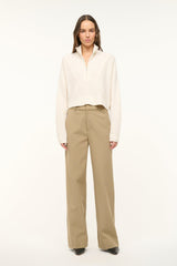 Ivory cashmere cropped sweater, quarter zip and relaxed long sleeves