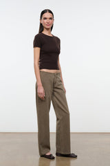 Greige straight-leg jeans with five-pocket design and stitched seams