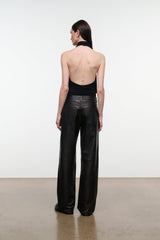 MONAY black bodysuit, open-back drape design, sleeveless cut