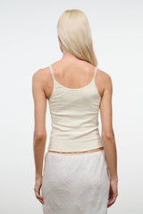 Cream graphic camisole top with scoop back and thin shoulder straps