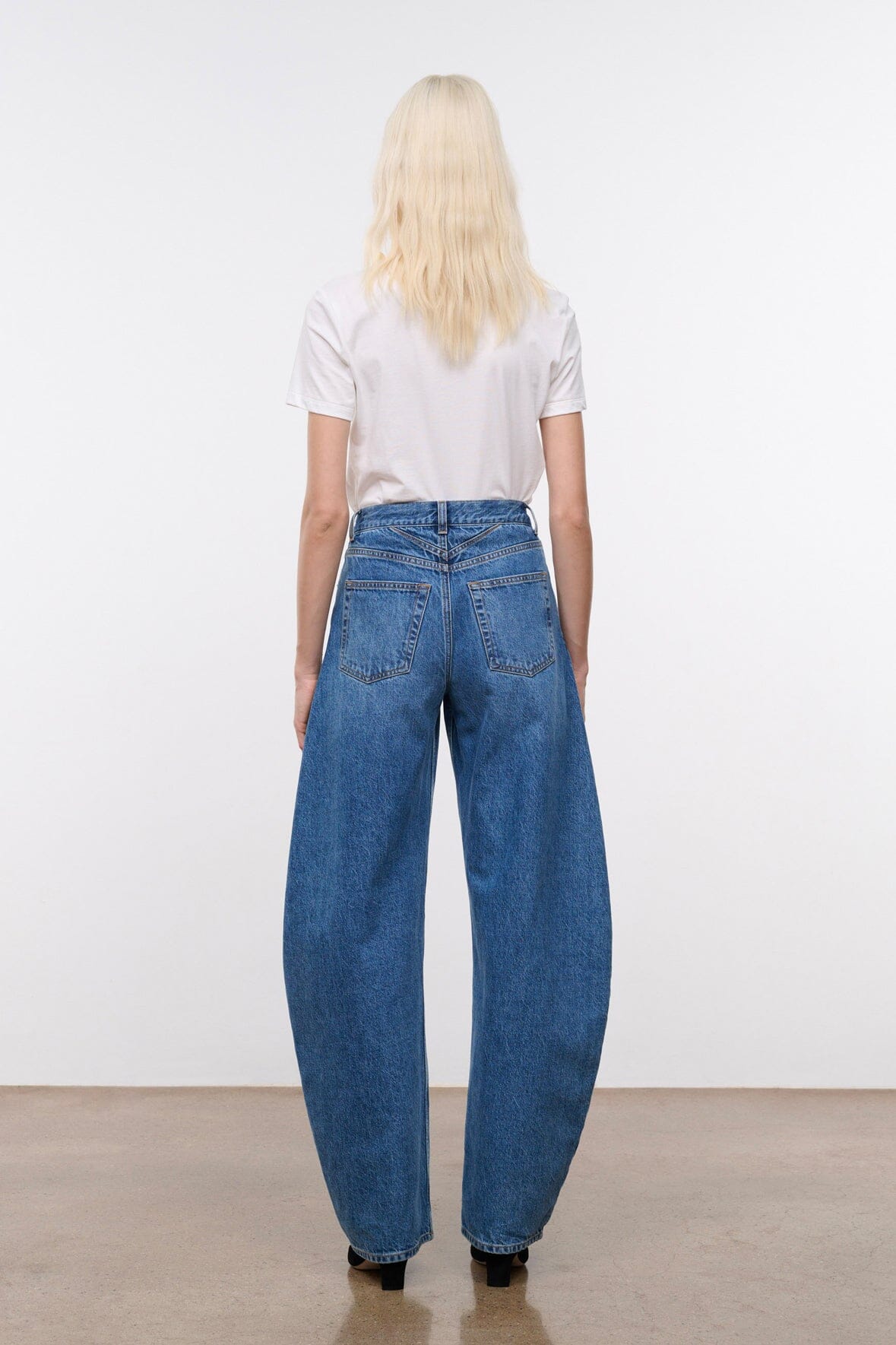 JACKSON vintage wash barrel jeans from back with yoke seams and two back pockets