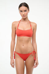 Flame orange bikini bottom with side ties and bead tassel accents