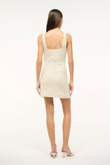 LE SABLE ivory sleeveless shift dress, square back neckline, floral textured fabric