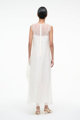 VIOLA ivory sleeveless dress from back with long draped silhouette