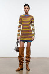 Cashew brown distressed over-the-knee boots, pull-on style with black block heel