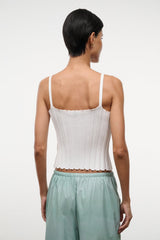 SKYE ivory ribbed tank top back, scalloped edge on neckline and thin straps