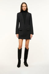 Black suede tall boots with pointed toe and low heel, pull-on shaft