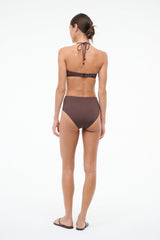 DEVON high-rise bikini bottom in dark chocolate, seamless back view, full coverage