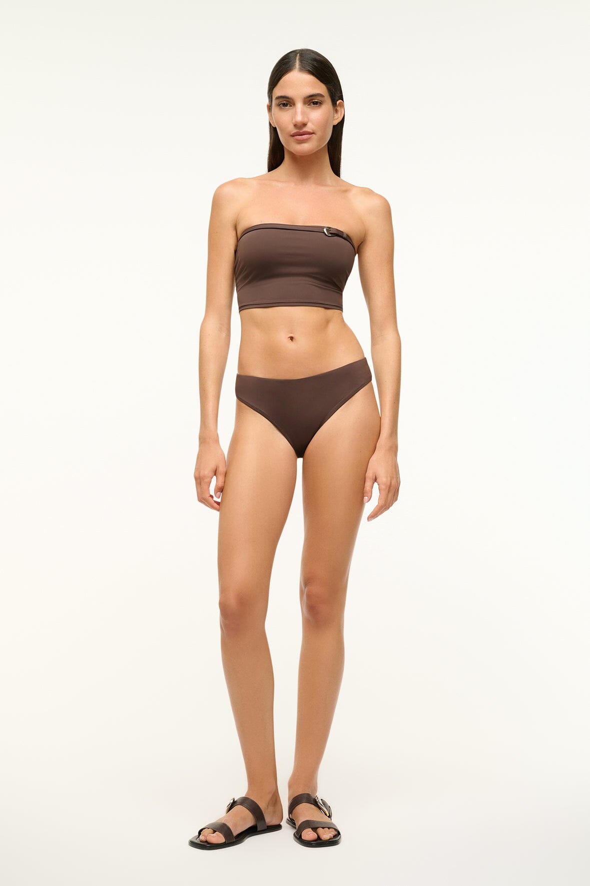 Dark chocolate bikini bottom, mid-rise hipster cut, smooth seamless fabric