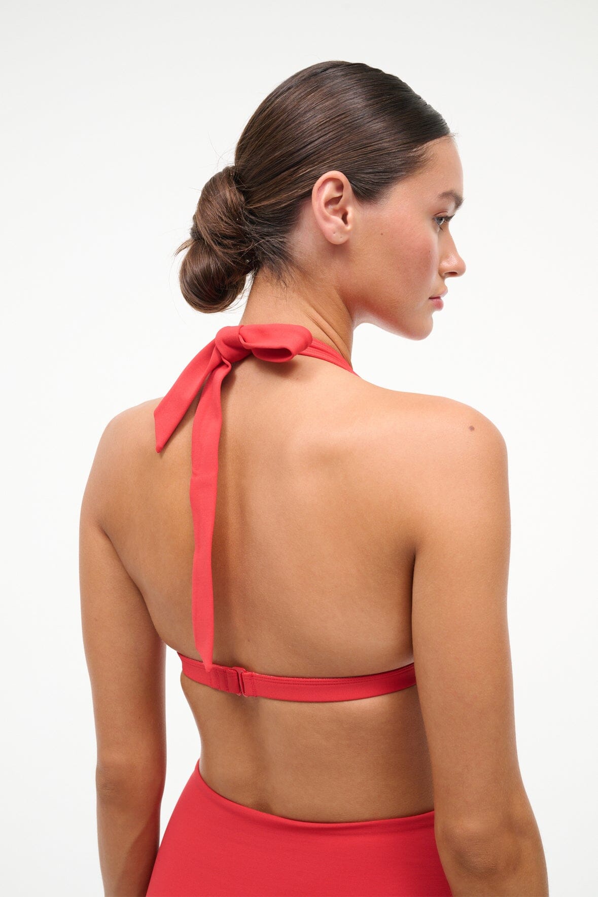 Red rose halter bikini top with back tie bow and underband
