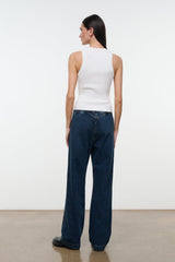 NOAH Heritage jeans dark indigo denim, high-rise wide leg, back view