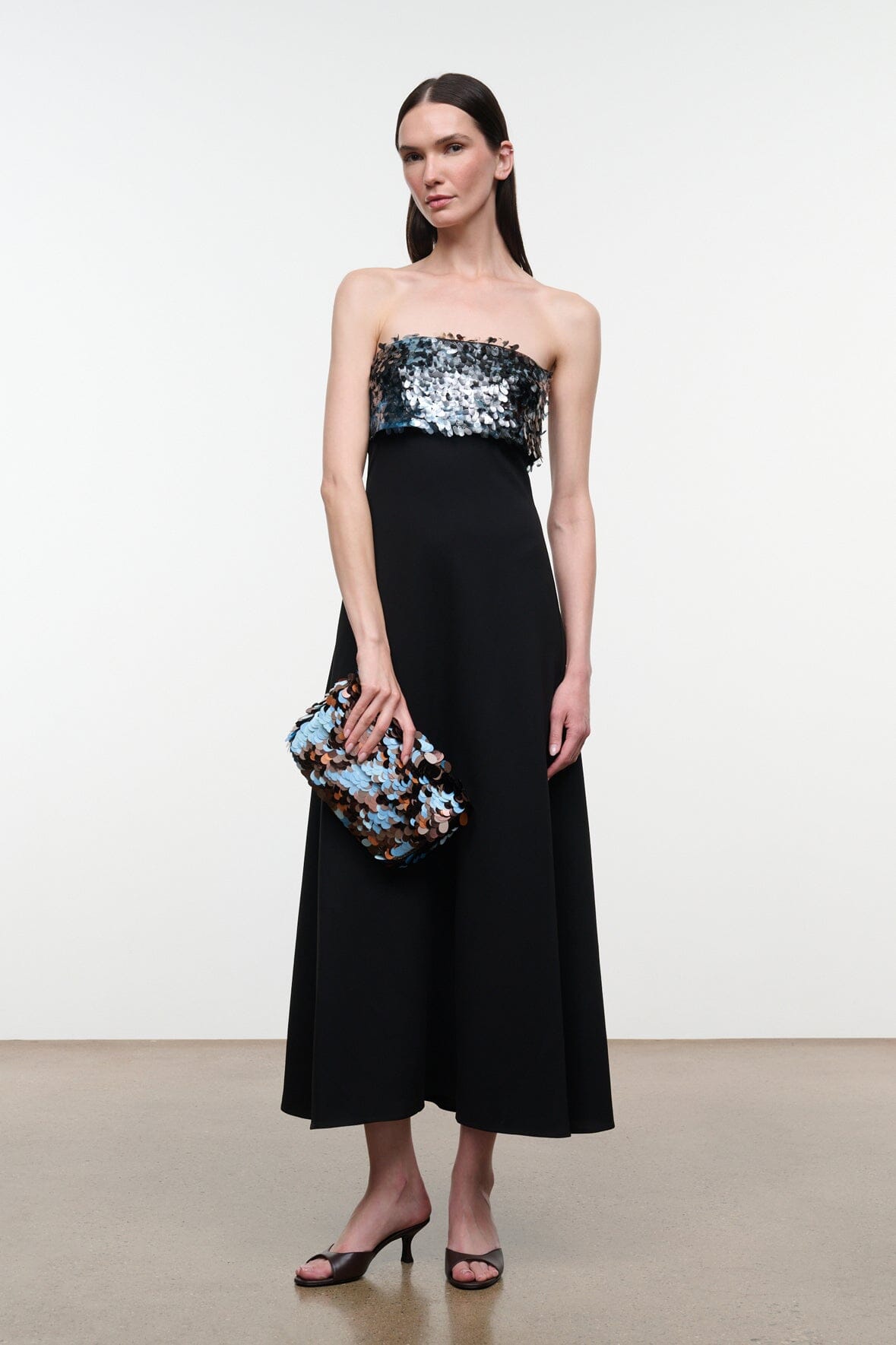 TIMMY convertible shoulder bag with blue, black, and silver sequin front