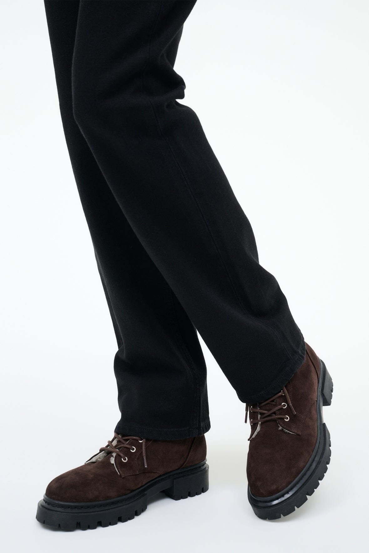 Henry suede combat boots, lace-up, side view with textured lug sole