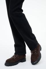 Henry suede combat boots, lace-up, side view with textured lug sole