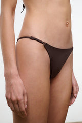 Dark chocolate string bikini bottom with thin side straps