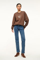 Brown oversized crewneck sweatshirt with dog graphic front and long sleeves