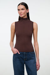 MONTCLAIR sleeveless knit top with mock neck, dark brown