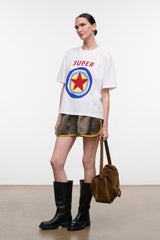 White relaxed tee with large SUPER STAR graphic on front