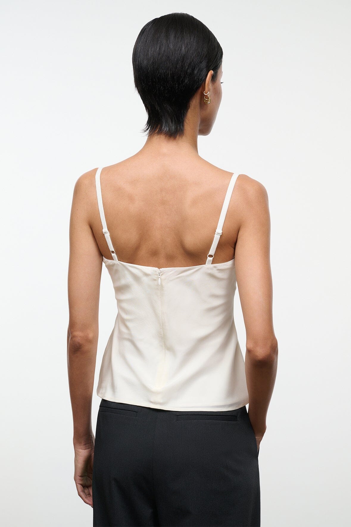 Ivory silk camisole top with thin back straps