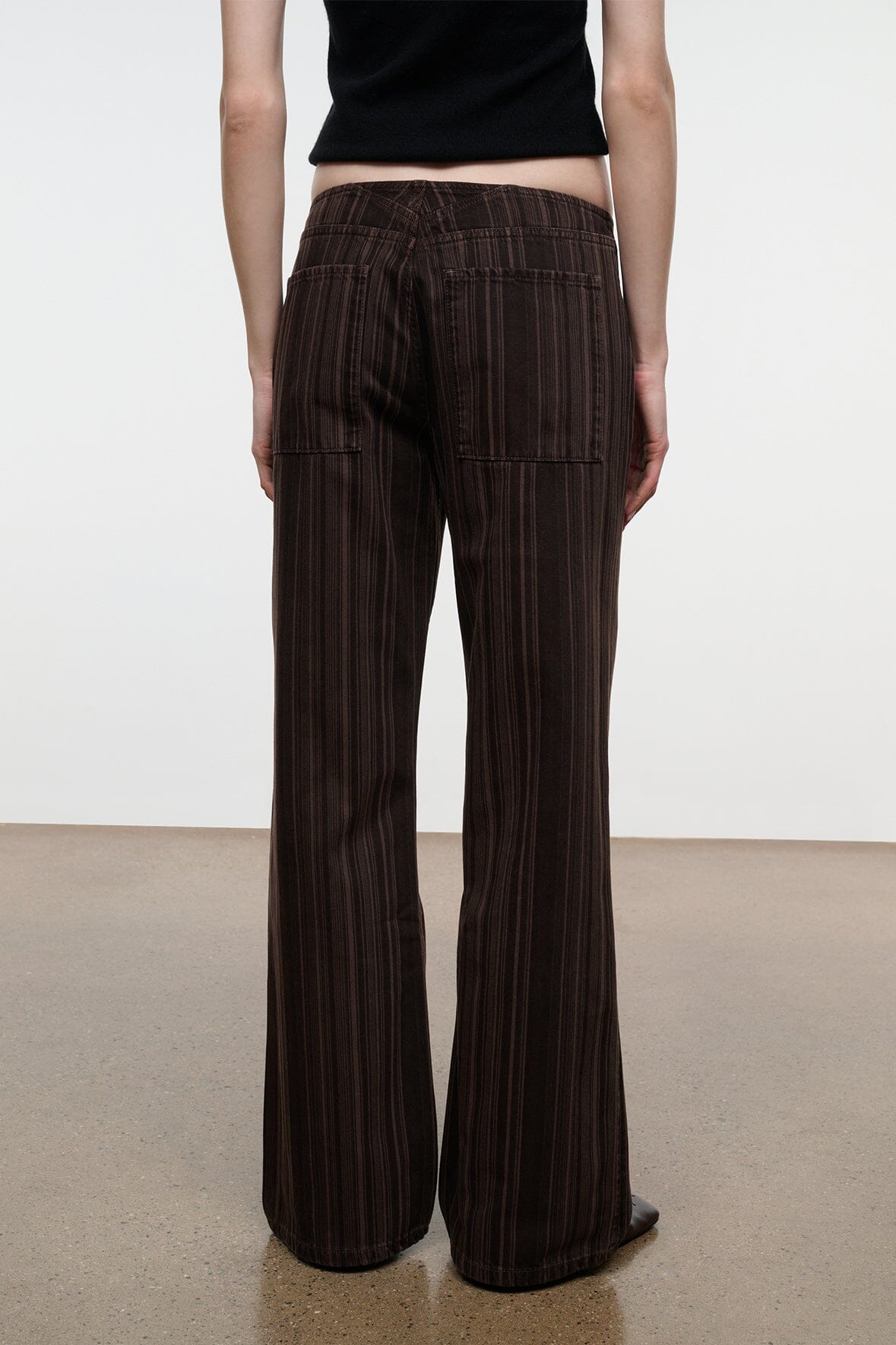 Women’s espresso-brown vertically striped wide-leg jeans