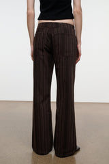Women’s espresso-brown vertically striped wide-leg jeans