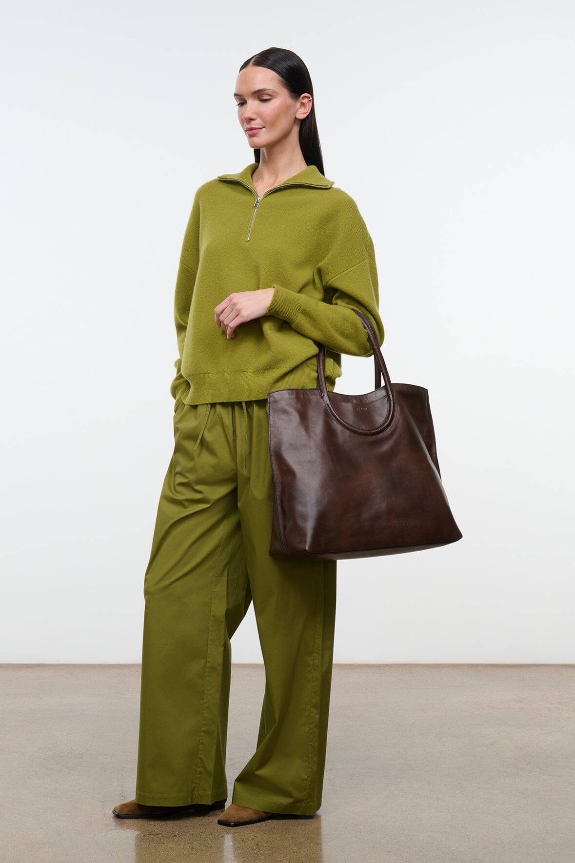 Espresso-brown distressed tote bag with top wide handles
