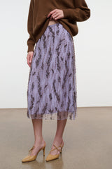 Lilac sequin midi skirt with vertical beaded pattern and midi length