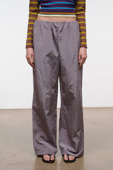 Wide-leg pants with elastic waistband and gathered front creases