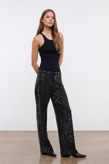 GUS studded relaxed jeans, black wide-leg with scattered rhinestone studs