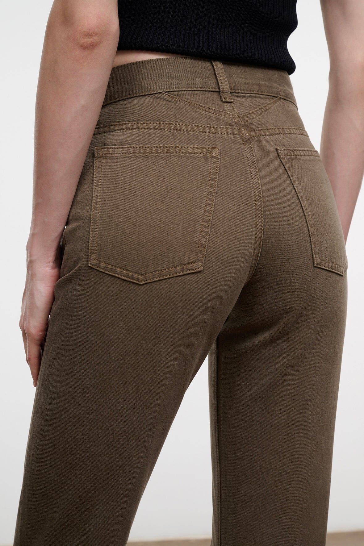Greige straight-leg jeans with back yoke and flap pockets