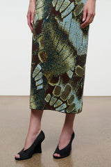 Black satin peep-toe wedge heels, open toe, shown on model