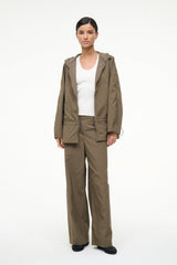 Hooded utility jacket in truffle brown, full-zip front, pockets, drawstring waist