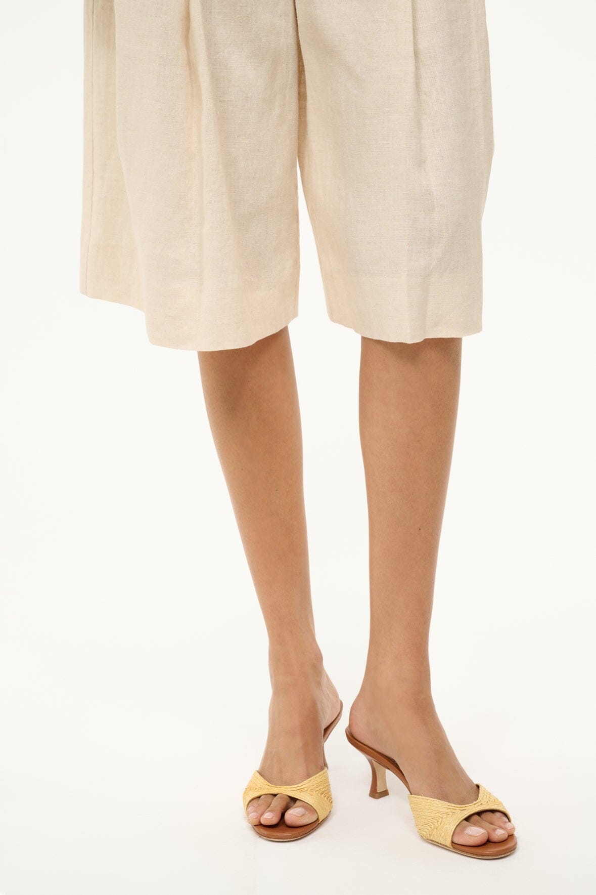 Natural raffia open-toe mule sandals on block heels